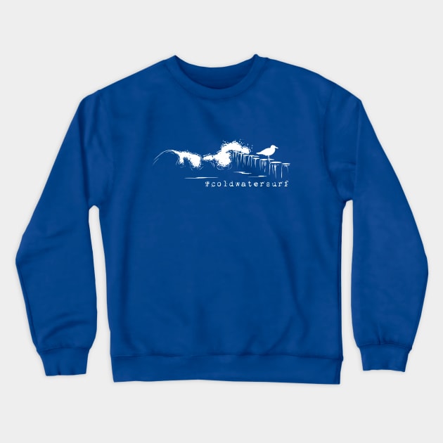 #coldwatersurf Wave, Groyne & Seagull Crewneck Sweatshirt by SkizzenMonster
